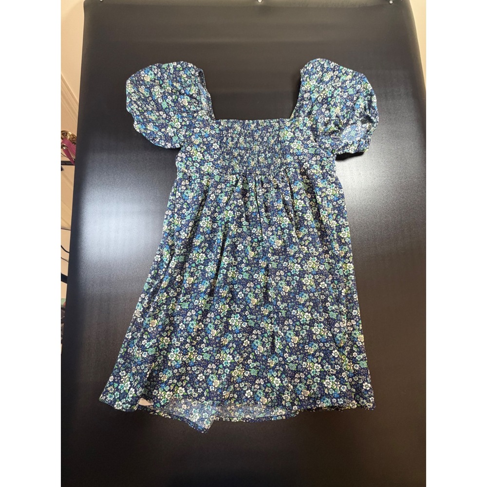 SHEIN VCAY Blue Floral Smocked Puff Sleeve Mini Dress‎ Womens Size Small S 4 J3